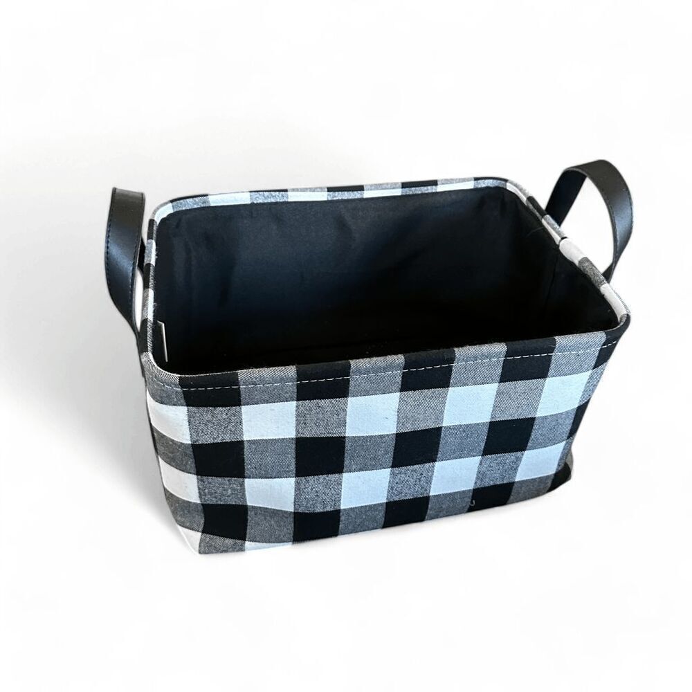 Brand New Black and White Buffalo Checkered Plaid Fabric Rectangle Storage Bin W